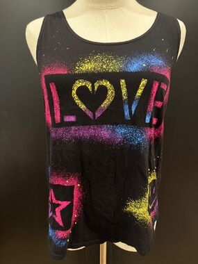 Lauren Moshi Black Graffiti Style Splatter Love Tank Small - Like New